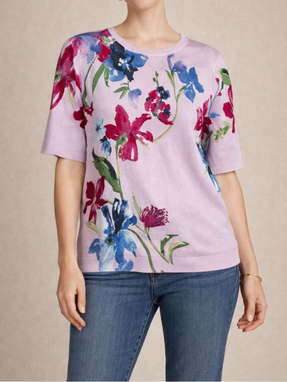 Chico's Pink Floral Short-Sleeve Tee Size XL‎
